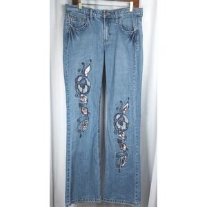 Z Cavaricci Distressed Embroidered Copper Sequin Jeans Wms Waist 33 Label Remove